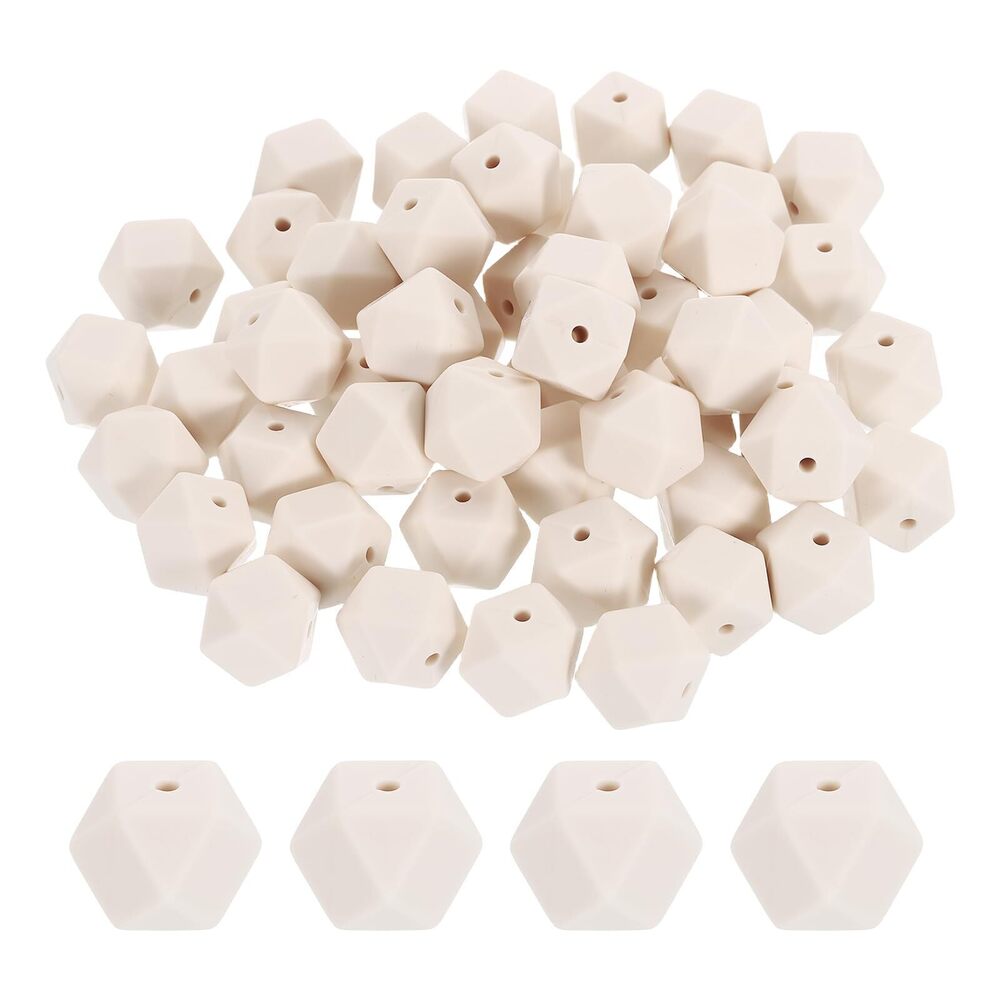 9775 90 Pcs Silicone Beads, 14mm Loose Hexagon Rubber Focal Beads Bulk